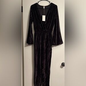a new day Black Velvet Long Sleeve Jumpsuit
